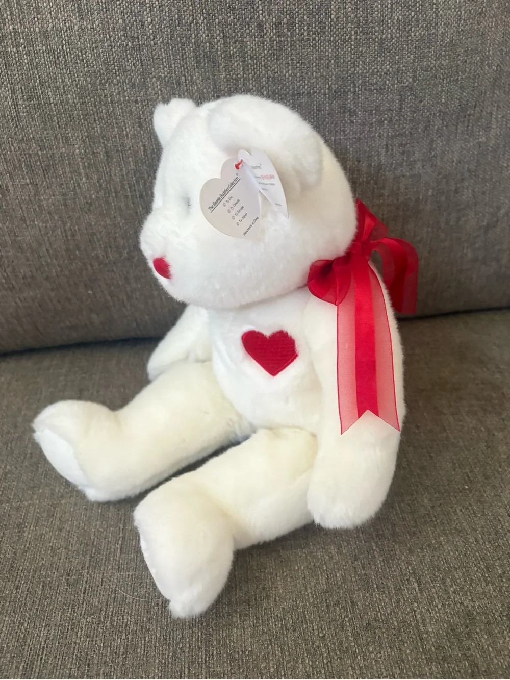 Valentino by Valentino White Plush Bear with Red Heart Accent